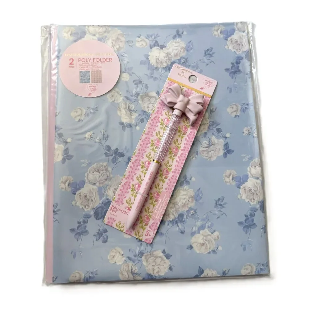 🎀 LoveShackFancy x Yoobi 3-Piece Floral Folder + Bow Pen Set/ NEW